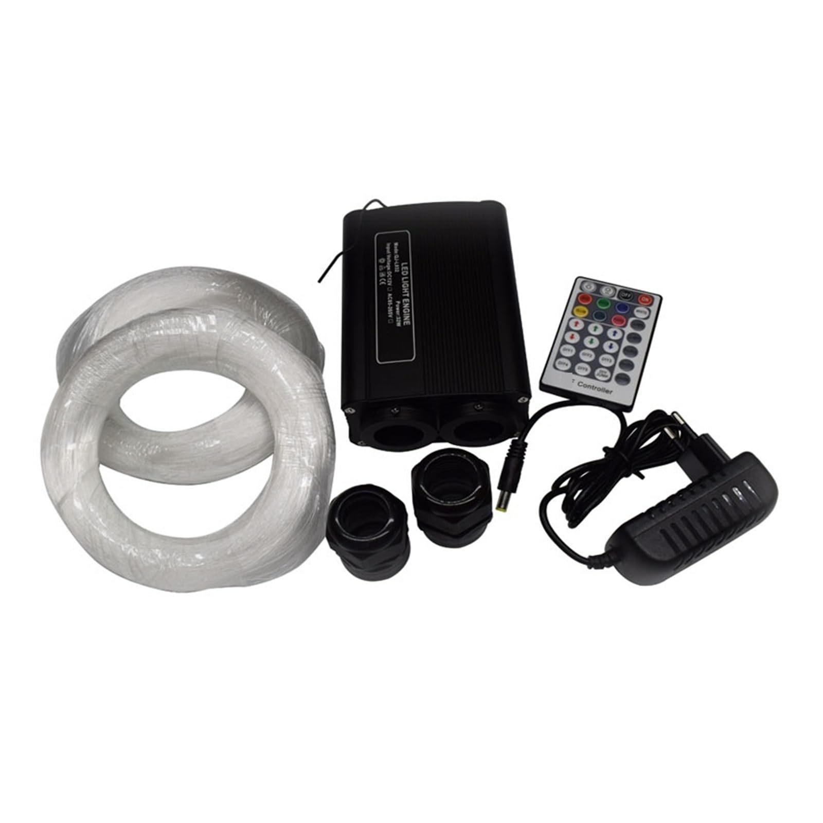 Motor de acoplamiento doble 32W RGBW LED con control remoto de 24 teclas Kit de luz de fibra óptica LED(CAR USE,2Roll300PCX0.75mmX2m)