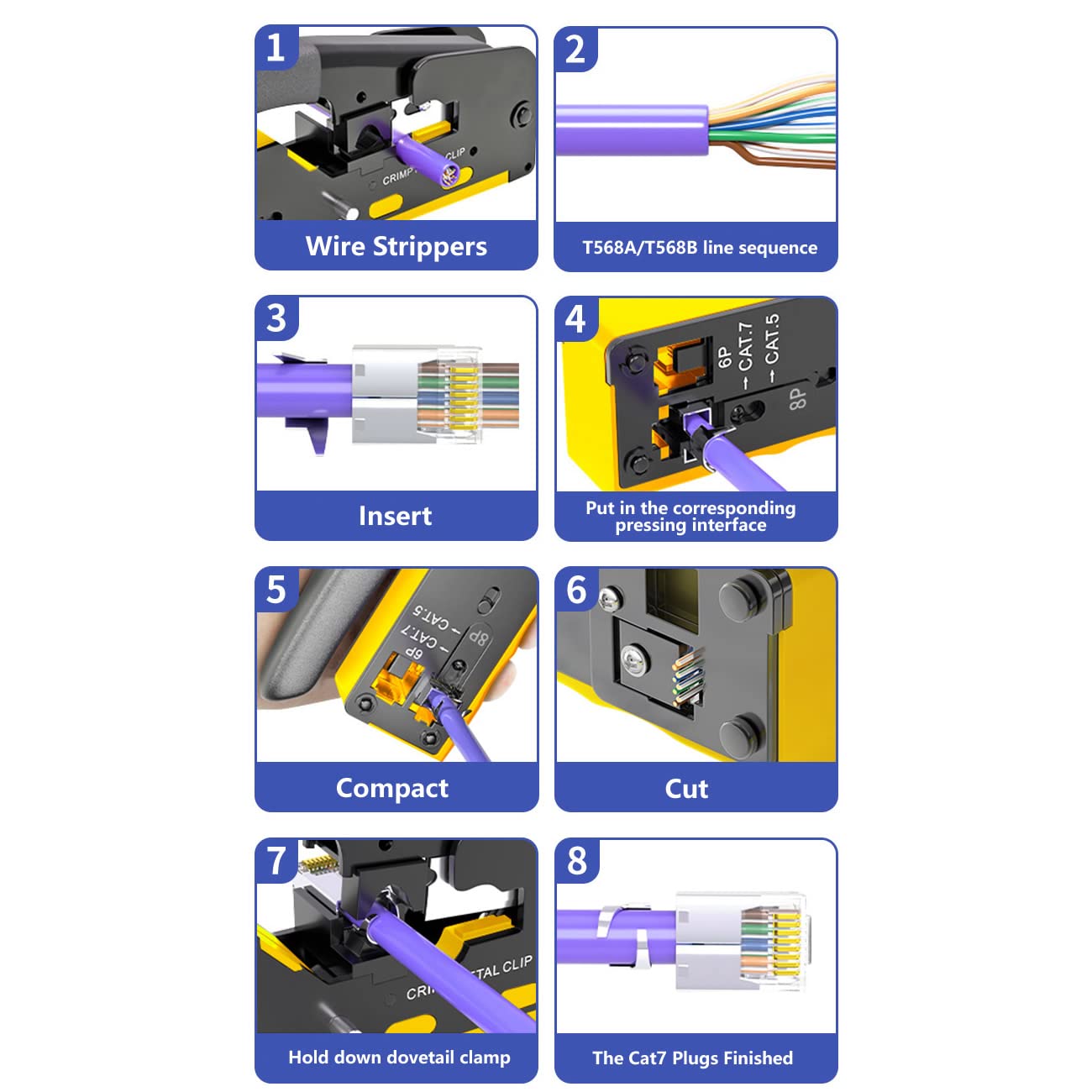 Narzędzie do zaciskania przelotowego RJ45, RJ45 Cat5 Cat6 Cat7, narzędzie do zaciskania RJ11, narzędzie do zaciskania kabli sieciowych Ethernet, modułowy sprzęt do zaciskania mini szczypce