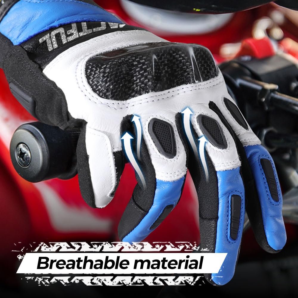 WTACTFUL Guantes de piel de cabra para motocicleta con nudillos de carbono para máxima protección y comodidad