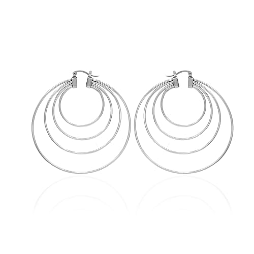 Round Circle Huggie Hoop Earring - Designer Chunky Hoops Earrings 14K Gold Plated, Small Minimalist Wedding Jewelry for Women, Girls (Silver Plated)