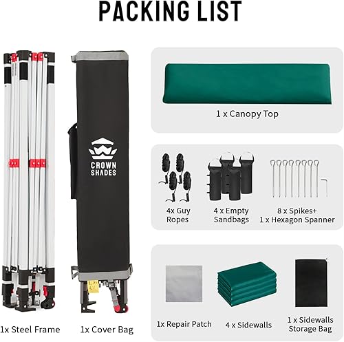 Miniatura 8 de CROWN SHADES Tienda de campaña desplegable con toldo instantáneo comercial de 10 x 10 pulgadas con bloqueo central (10 x 10 con 4 paredes laterales,