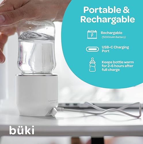 Miniatura 4 de Büki Calentador de biberones portátil Calentador de biberones de viaje alimentado por batería Calienta con precisión y rapidez el agua, fórmula y