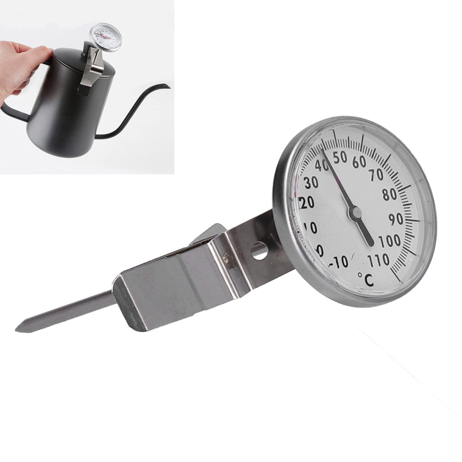 Küchenthermometer aus Edelstahl mit Großem Zifferblatt, Langer Sonde für Milch, Süßigkeitenherstellung mit Verstellbarer Klemme, Keine Batterie Erforderlich