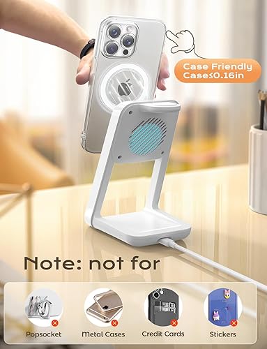 Miniatura 8 de Magsafe - Estación de carga 3 en 1 para iPhone, cargador inalámbrico con ventilador de refrigeración para iPhone 16, 15, 14, 13, 12 y cargador de
