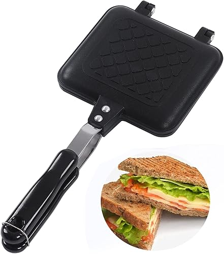 Shipenophy Máquina de sándwiches calientes, sartén para hornear sándwiches de doble cara para freír panini de fondo plano, antiadherente, tostadora