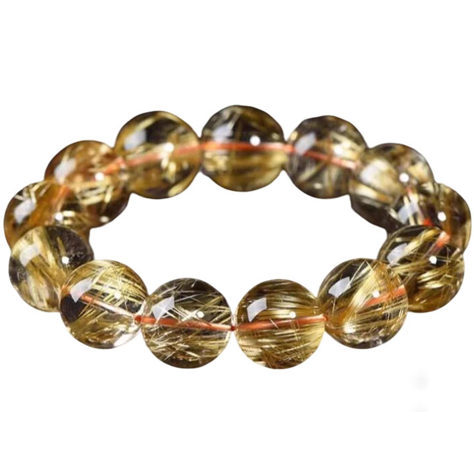 Pulsera de Cuentas de Chakras con Cristales de Piedras Preciosas de Citrino, Cuentas de Cristal Natural, Cuentas de Piedra Lisa Redonda Pulida de Cuarzo rutilado Dorado, Cuentas,15MM