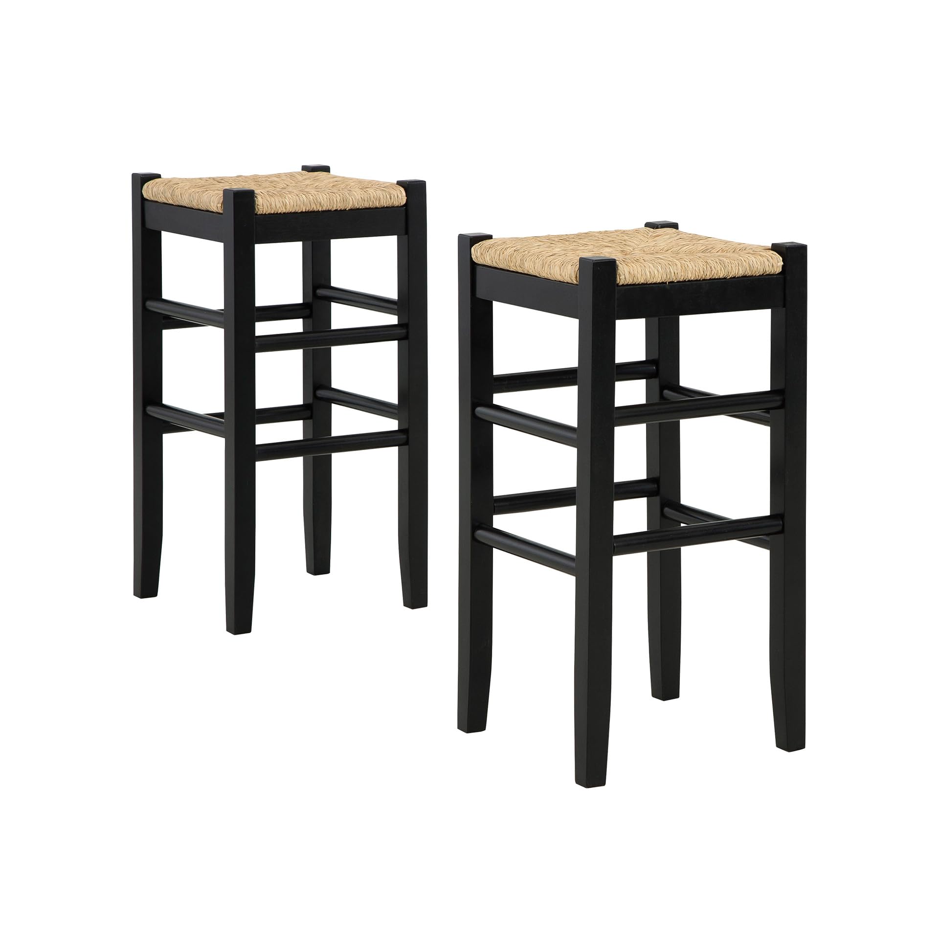 Signature Design by Ashley Mirimyn Farmhouse 29.5" Bar Height Bar Stool with Woven Wicker Seats, 2 Count, Black & Light Brown