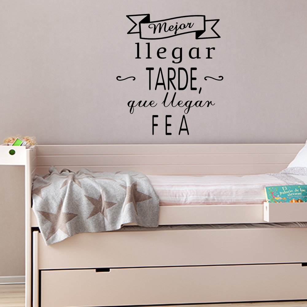 Frase Vinilo “ Mejor llegar tarde… “ Vinilos decorativos vinilo frases motivadoras para pared. Vinilo para decorar habitaciones. Vinilos pared DC-16054 (Vinilo de corte, 240x120cm)
