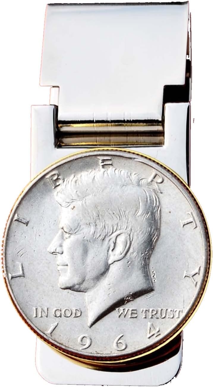US 1964 Kennedy Half Dollar 90% Silver Coin Hinged Money Clip NEW