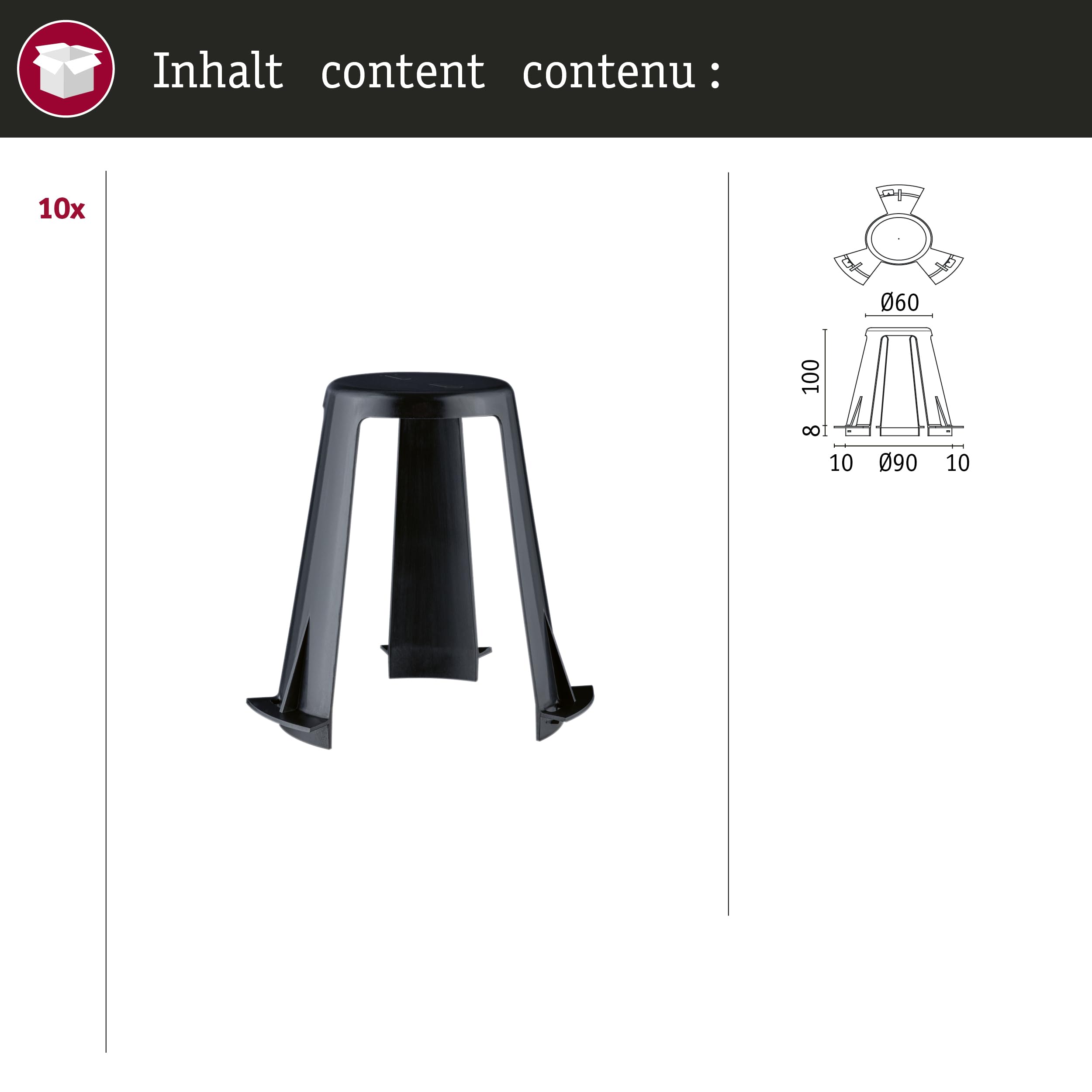 Paulmann 92401 Zubehör Abstandshalter für Einbauleuchten 10er-Set 62-90mm Schwarz Kunststoff