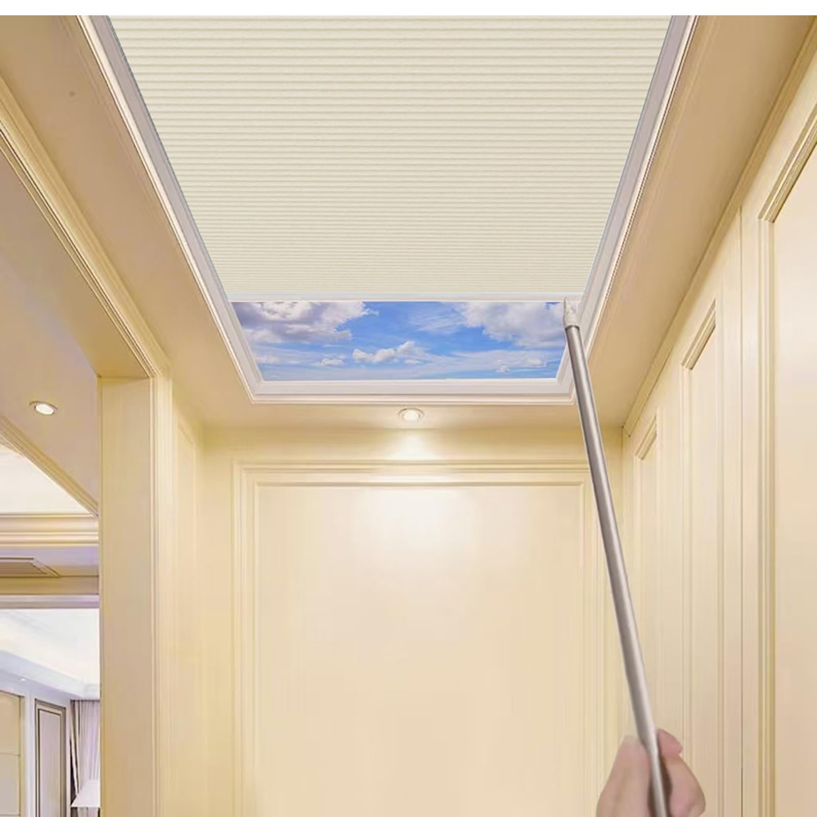 TIPIACE Manual Skylight Roof Window Cellular Honeycomb Full Blackout Waterproof Fabric Curtain Blinds，Light Blocking Thermal Insulation Blinds for Skylight (khaki 93021C)