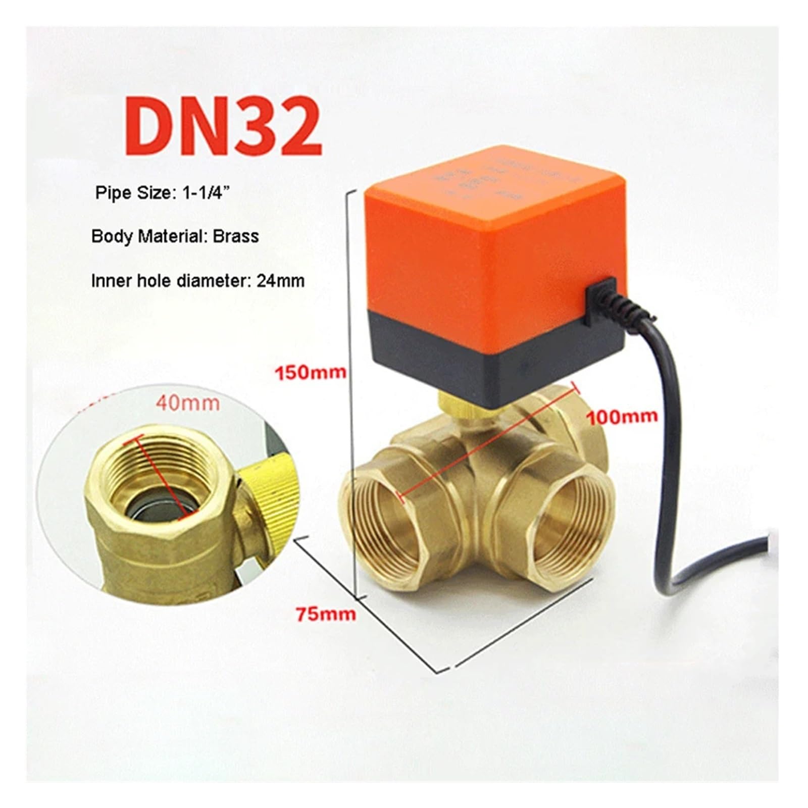 Valvola a sfera motorizzata a 3 vie da 1/2" 3/4" 1" 1-1/4" 1-1/2" Valvola a sfera elettrica in ottone a 3 fili e 2 controlli T/L(1",T TYPE_12VDC)