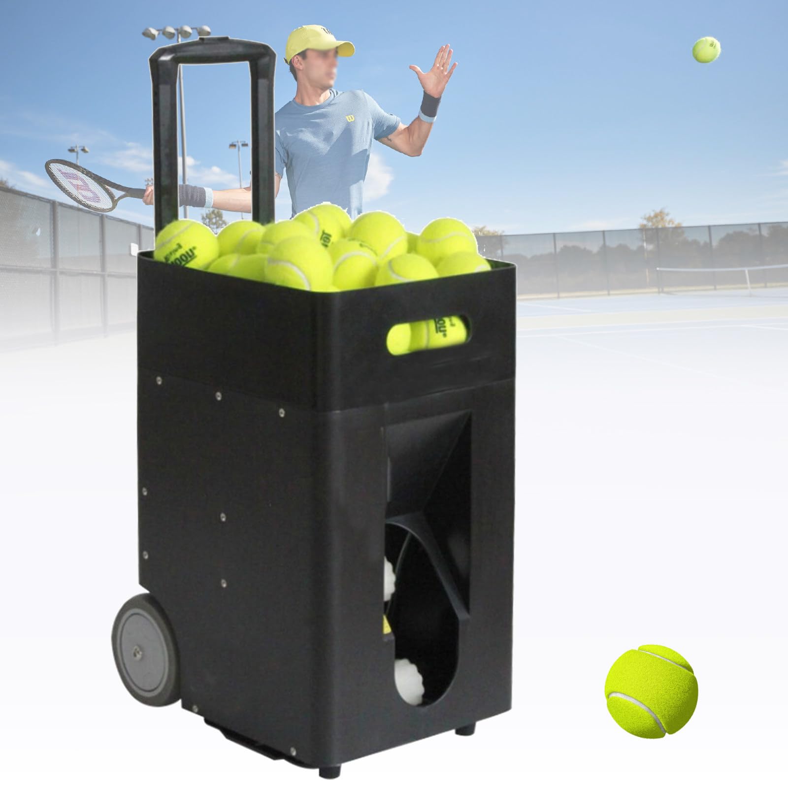 Macchina per palline da tennis, lanciatore automatico portatile con telecomando, angolo di lancio regolabile, velocità, capacità di 50 palline, app per servire
