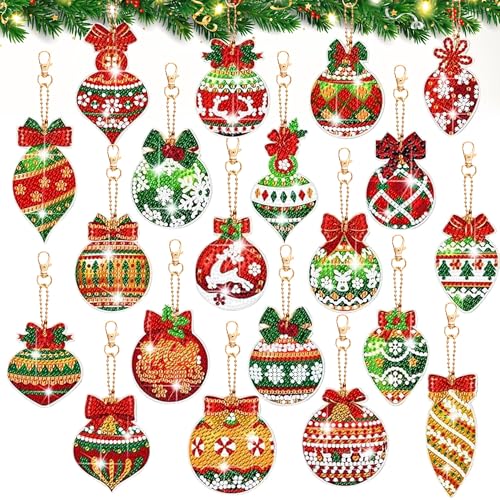 MEEQUE 20 Stück Diamond Painting Weihnachten – 5D Diamant Painting Adventskalender, Anhänger Kinder/Erwachsene, Diamond Paintings Klein Schlüsselanhänger, Basteln Weihnachten Kann an Weihnachtsbäumen