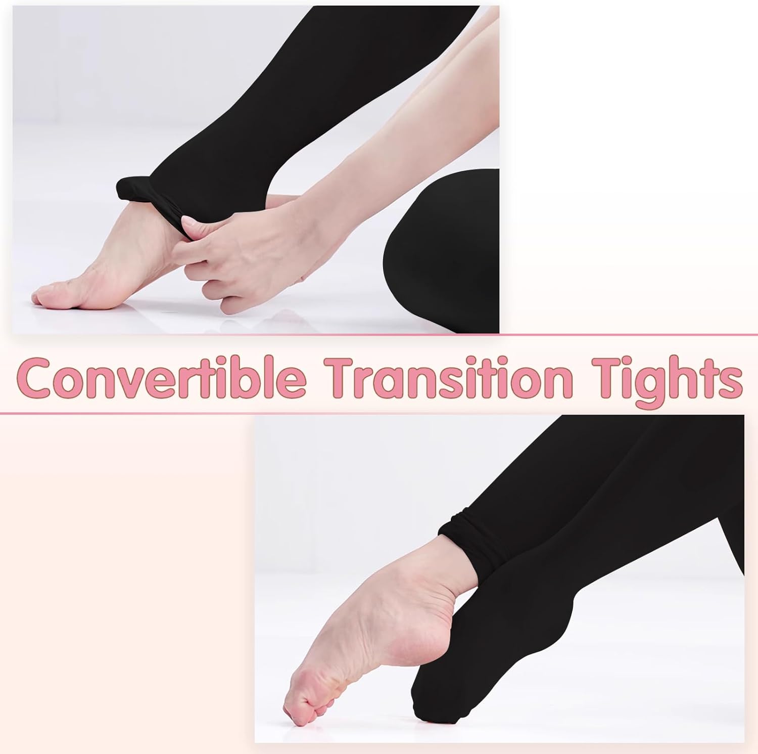 Ballet Tights for Girls Convertible Dance Tights Transition Footed Tights for Toddler Girls Stockings - Image 2