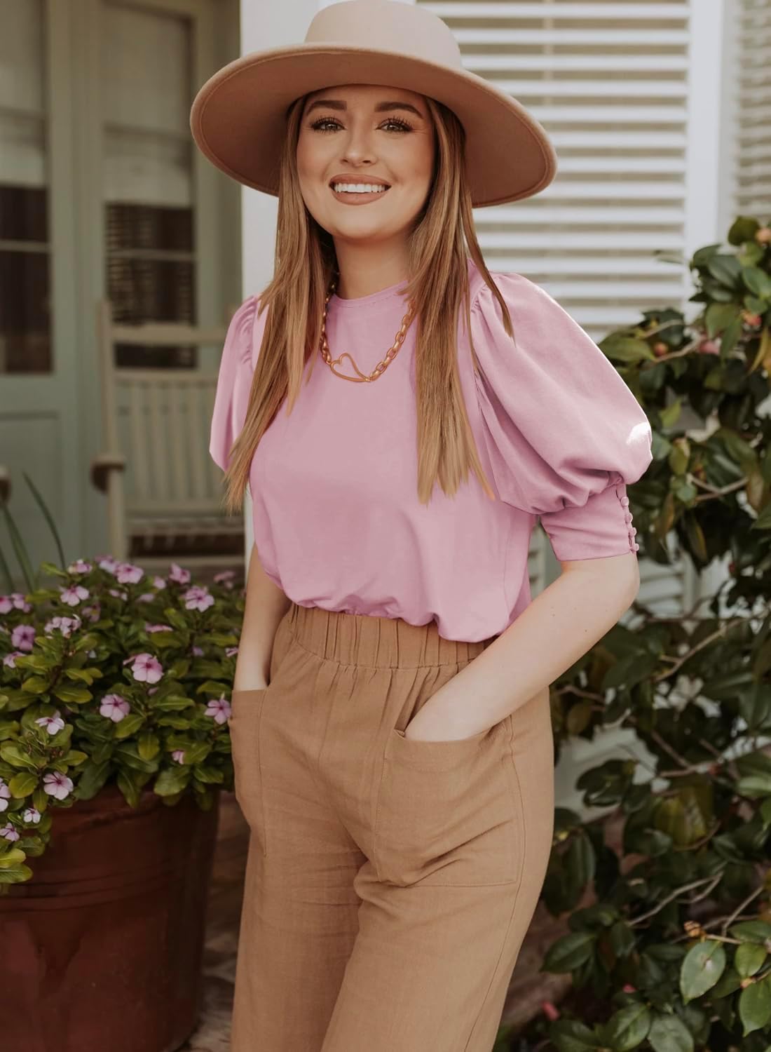 DOROSE Women's Casual Tops Puff Sleeve Loose Blouses T Shirts - Image 5