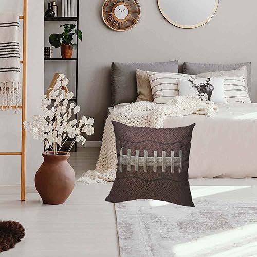 Miniatura 5 de HOSNYE Funda de cojín de lino y algodón con detalle de cordones, diseño de fútbol americano, cojín decorativo para sofá y hogar, 18 x 18 pulgadas