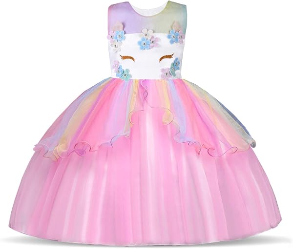 URAQT Robe Licorne Enfant de Princesse, Robes Fille, Robe de Princesse avec Licorne, Unicorn Party - 2