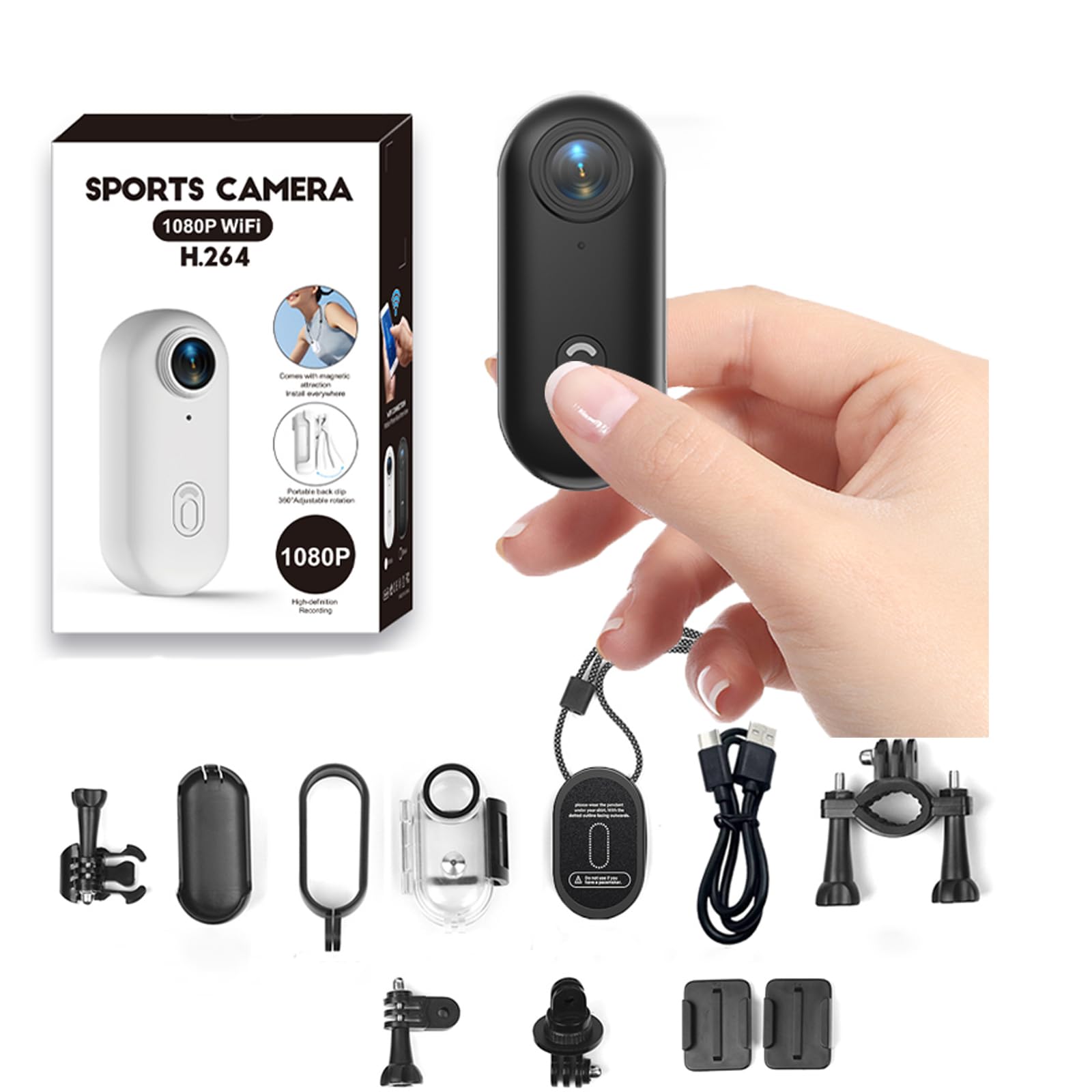 Mini Caméra Sport 1080p 360° Sous-Marine Wi-Fi Fixation Magnétique Étanche