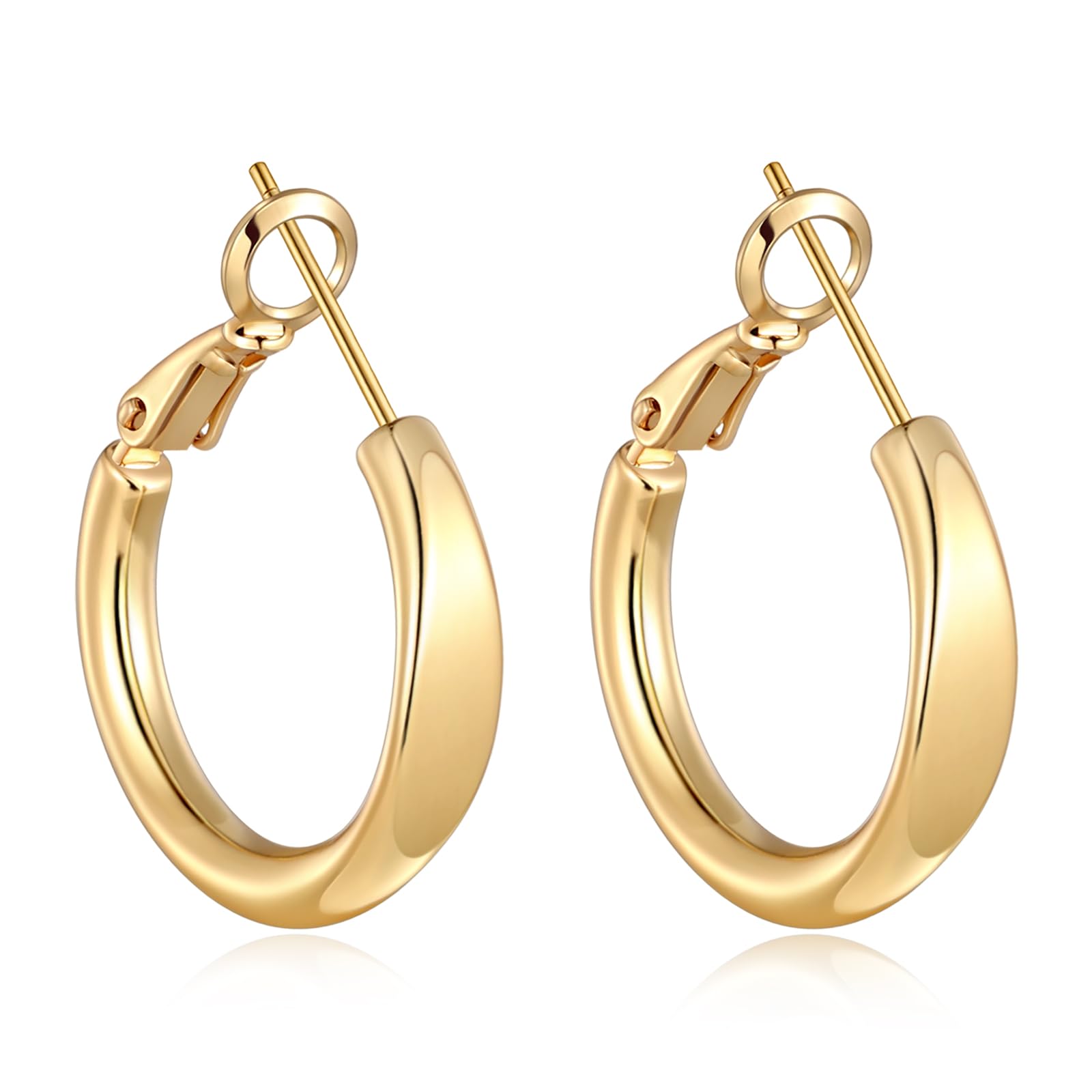 Flat Edge Chunky 14k Gold Plated Hoop Earrings for Women Trendy
