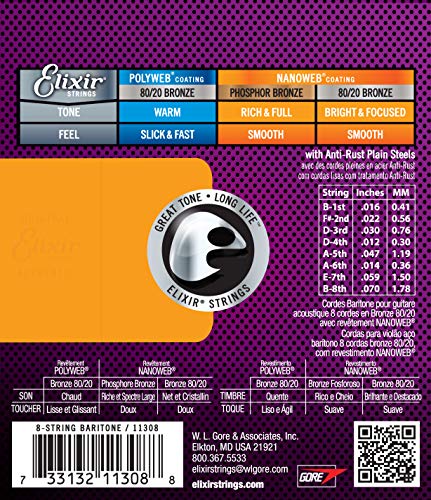 Cordes Elixir® en Bronze 80/20 pour guitare acoustique 8 cordes avec revêtement NANOWEB®, Baritone (.016-.070) - Les Beatles, Paul McCartney, John Lennon, RIngo Starr, George Harrison Cordes Elixir® en Bronze 80/20 pour guitare acoustique 8 cordes avec revêtement NANOWEB®, Baritone (.016-.070) – Image 3