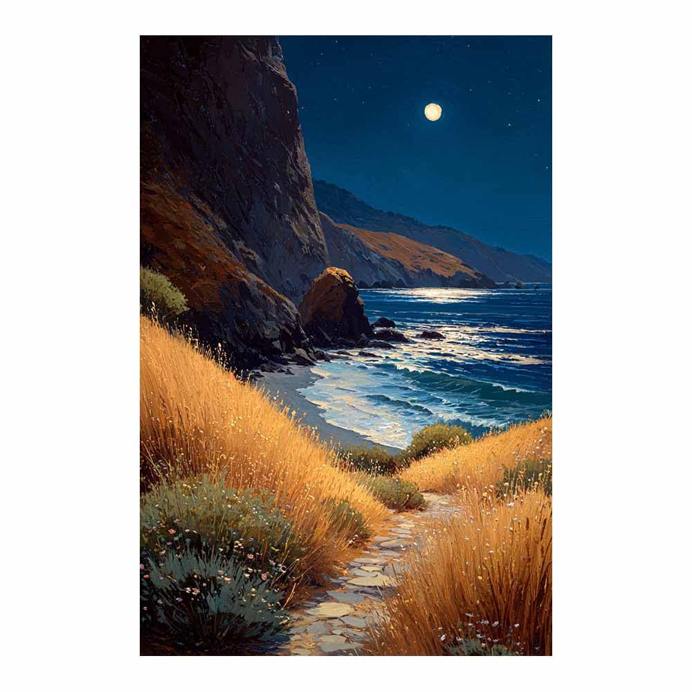 HOQIU Vintage wall art Moonlit Ocean Trail decorative painting, wall art, for Living Room Bathroom Bedroom Kitchen Decoration.(Multicolor)-30x40cm Unframed