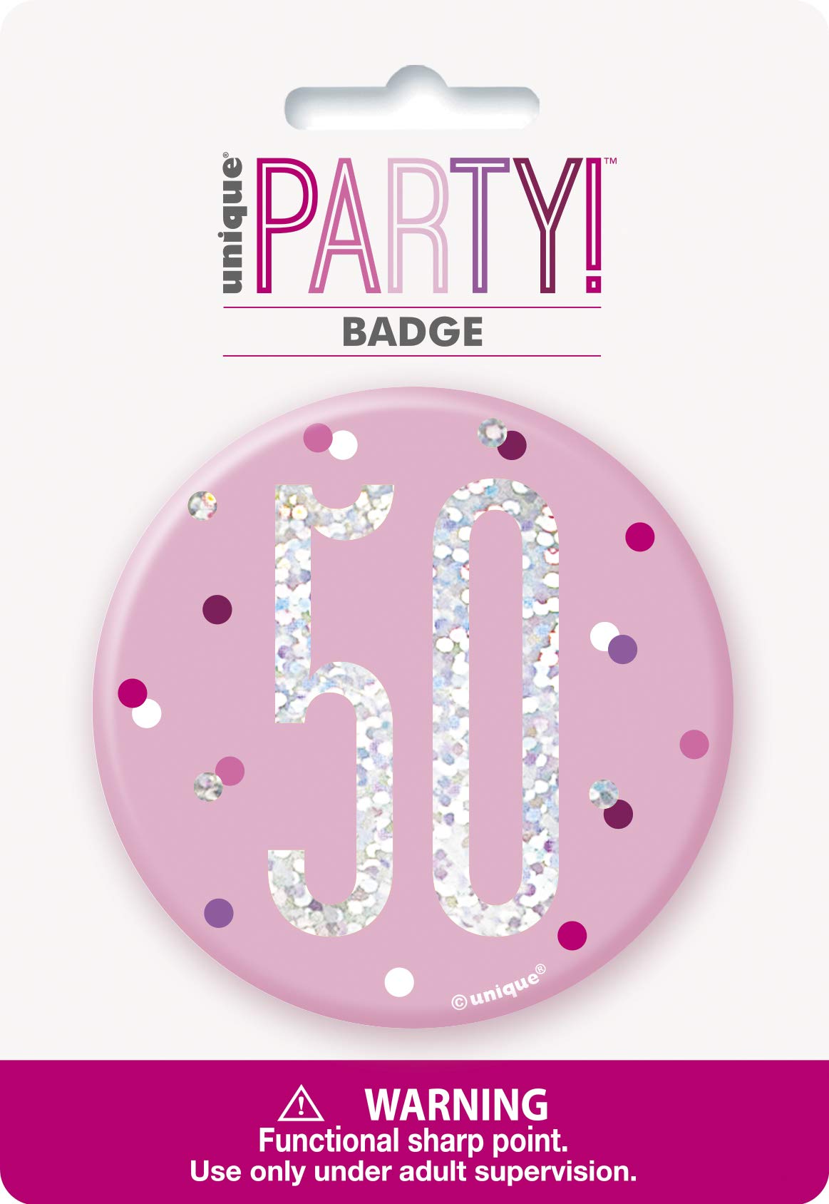 Unique 83534 Pink Number Birthday Badge Silver | 1 Pc, Age 50