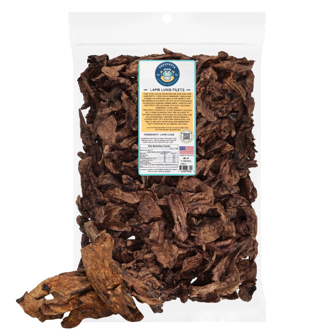 TREATOPIA Lamb Lung Filet Dog Treats, 4 LB Bag - All-Natural, Sustainable, Healthy, High Protein, Hand-Trimmed, Slow-Roasted, Made in The USA,
