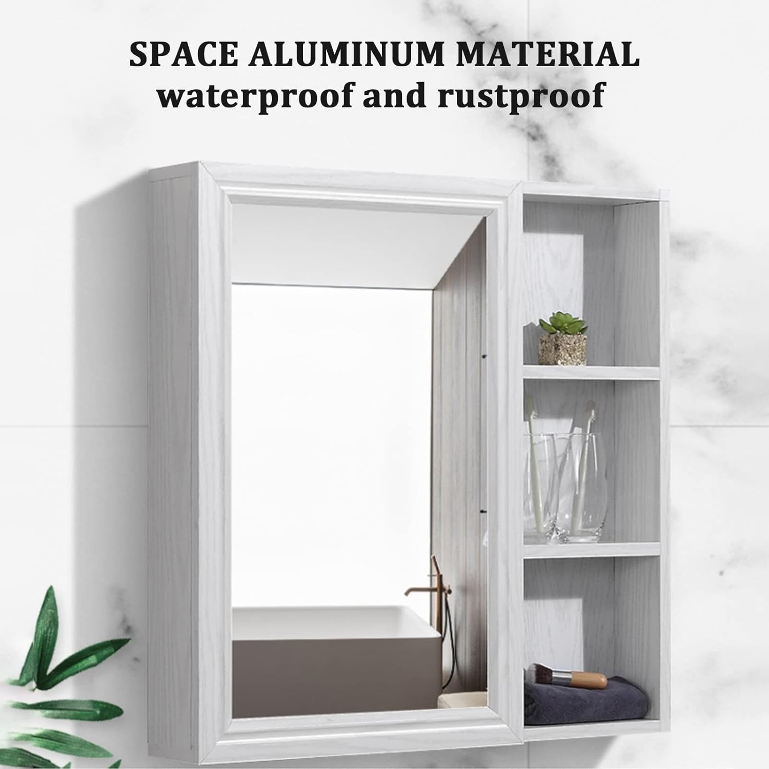 Bathroom Mirror Cabinet White Wall Mounted Mirror Cabinet Space Aluminum Mirror Cabinet Toilet Storage Cabinet Waterproof (Color : White, Size : 80x12.5x70cm)