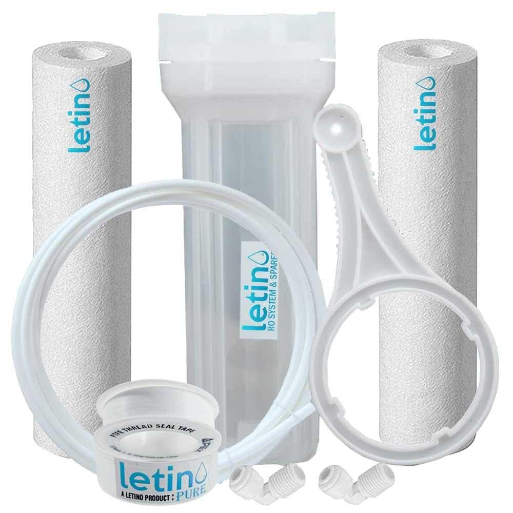 Letino Transparent Pre Filter Housing with 2pcs Spun Filter, 2 Pcs 1/4 Connectors, 1 Taflon Tape, 2 Meter Pipe and Wrench, Works with All Type of RO and UV Water Purifier System-picture-12