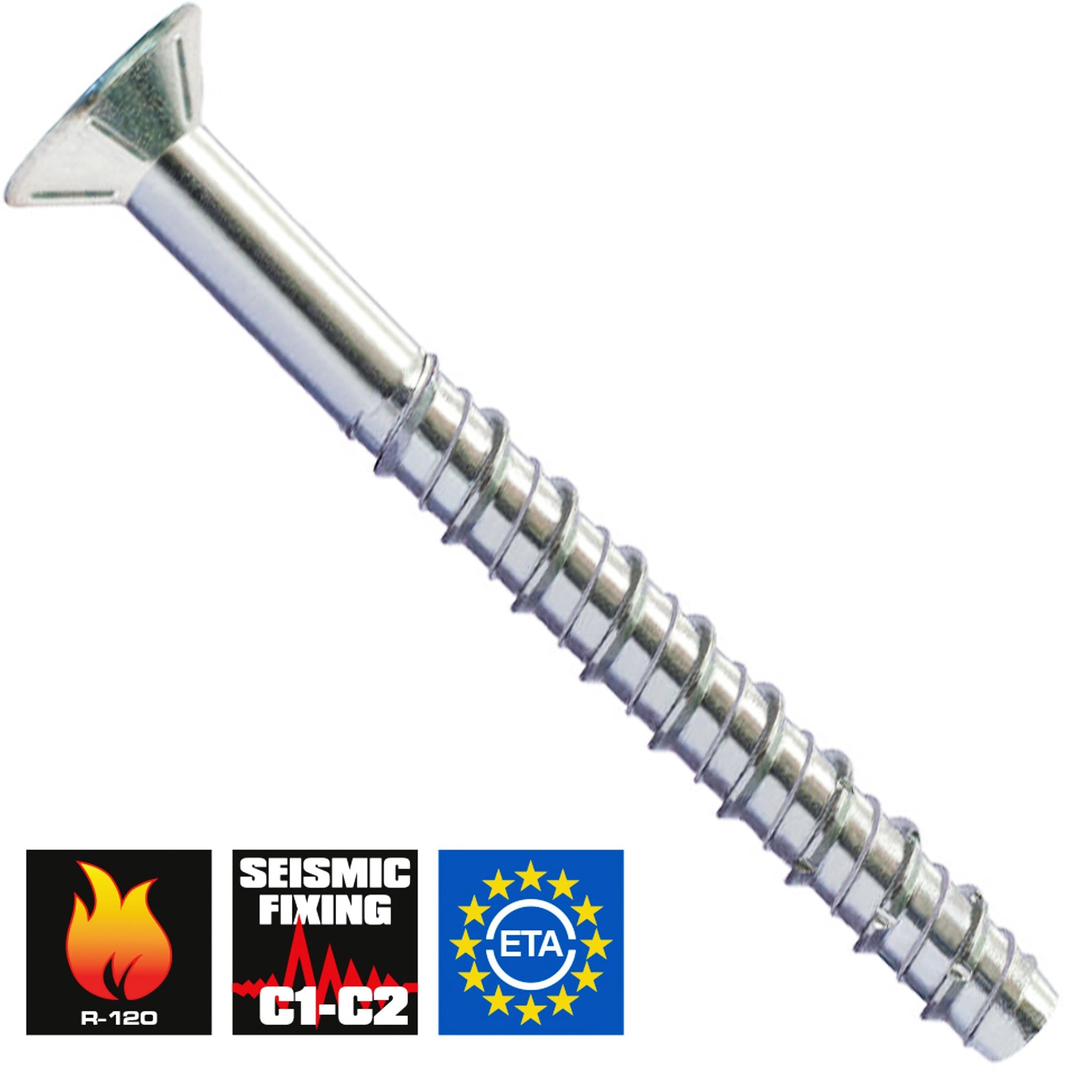 Bricoloco.com Tornillo cabeza avellanada para hormigón sin taco inserción directa a material. Fijaciones pesadas y duraderas. Resistente al fuego (100, 8x70 mm)