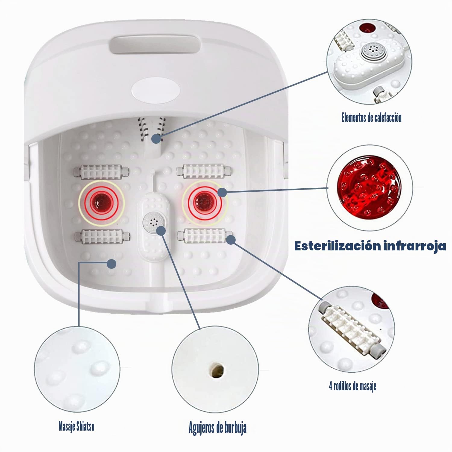 TopHomer Masajeador de Pies Plegable, Baño de Pies Eléctrica 500W, Hidromasaje de Pies con Calefacción + Burbujas + 4 Rodillos de Masaje + Vibración, Pedicura de Pies para Relajar los Pies Cansados