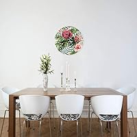 Vista 3 de HGOD DESIGNS Reloj de pared redondo de flores tropicales, acuarela de verano, hojas de palmera hawaiana y plantas tropicales, reloj de pared redondo