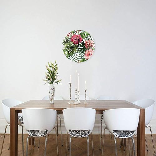 Miniatura 3 de HGOD DESIGNS Reloj de pared redondo de flores tropicales, acuarela de verano, hojas de palmera hawaiana y plantas tropicales, reloj de pared redondo