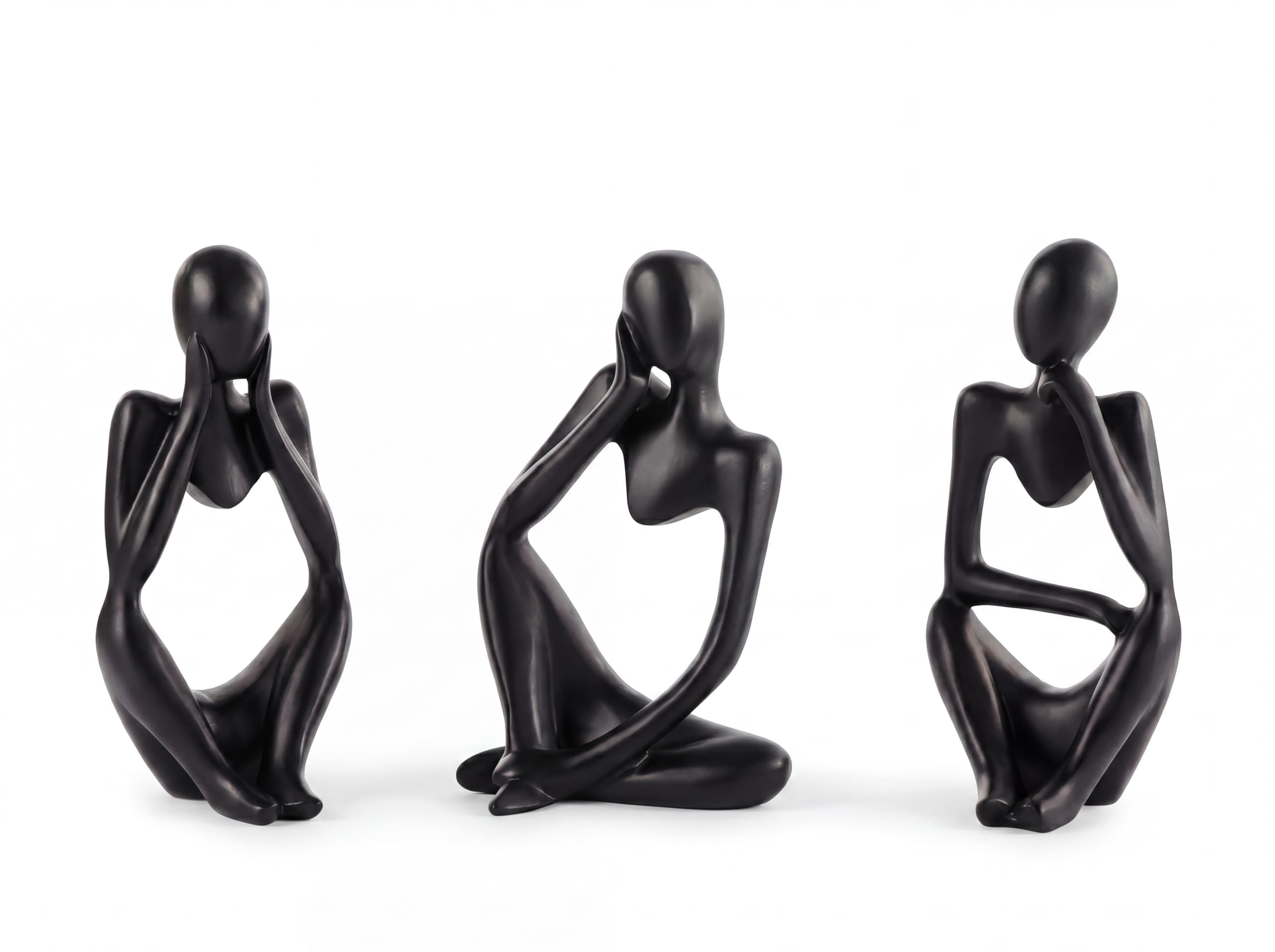 FARAMIR STORE Handcrafted Black Thinker Statue Set of 3 for Shelf Decor