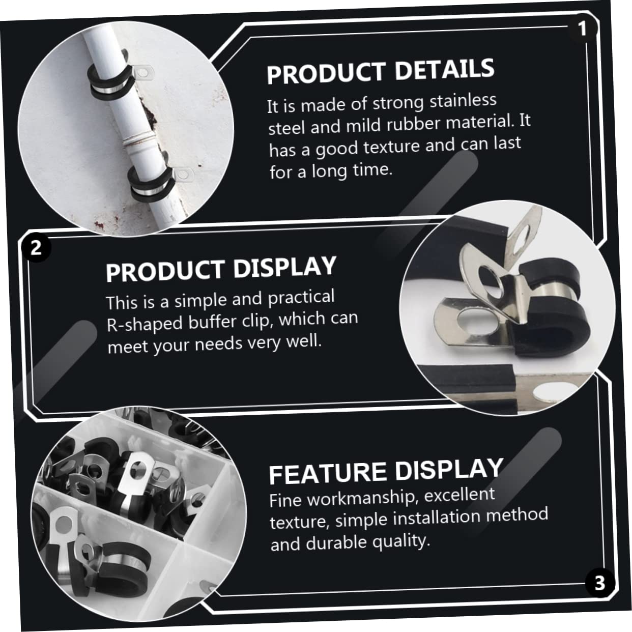 KONTONTY 44pcs Stainless Steel 304 Rubber Strip Clamp Cable Clips Cable Holder Cable Clamps Adhesive Strips Wire Holder Desk Auto Fasteners Wire Clamp Cord Holders for Cables Hose Clamp