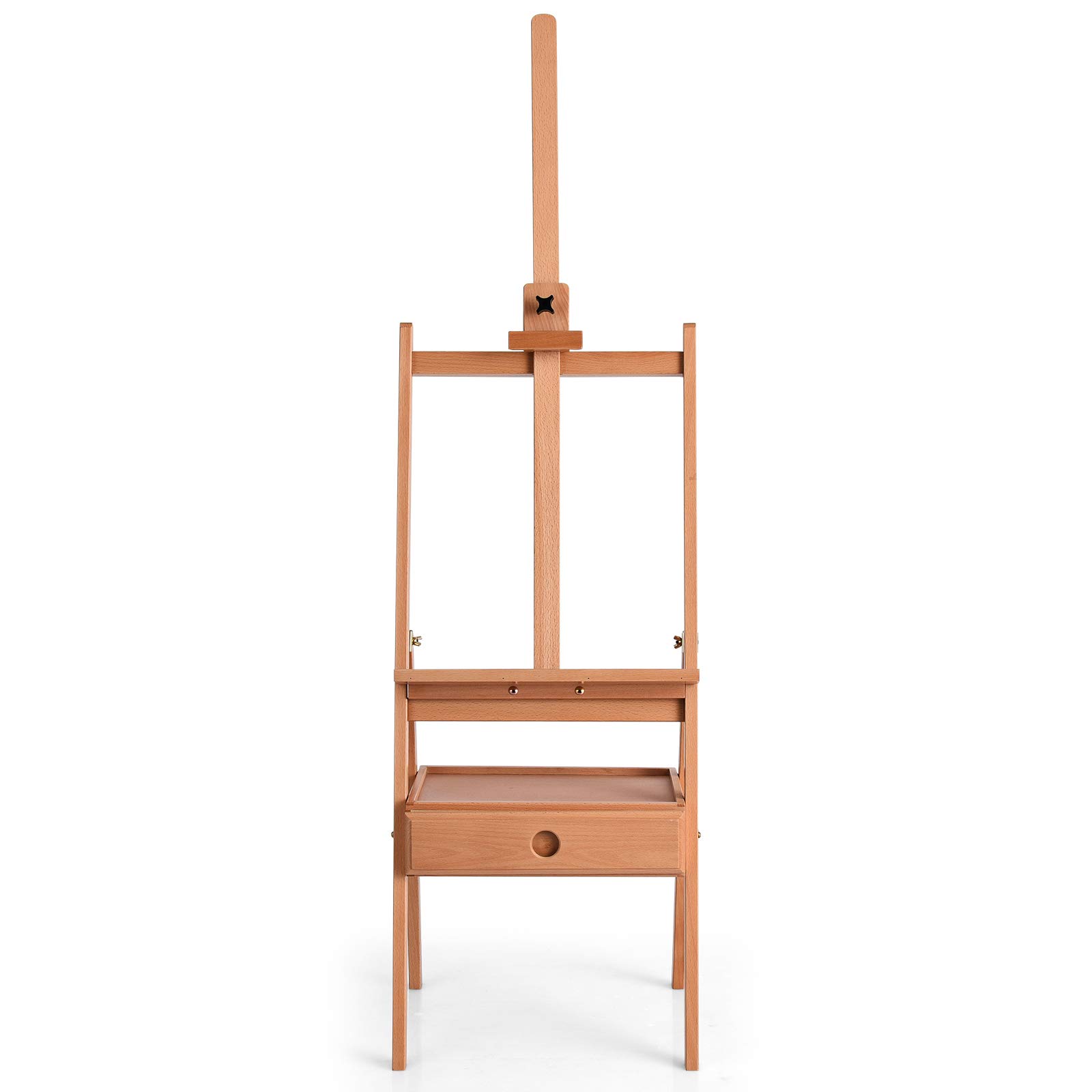 GOPLUS Caballete de madera de haya con 1 cajón, ajustable en altura hasta 193,5 m, trípode de pintura portátil con botón de tela ajustable para pintura al óleo, croqué, gúpero, natural