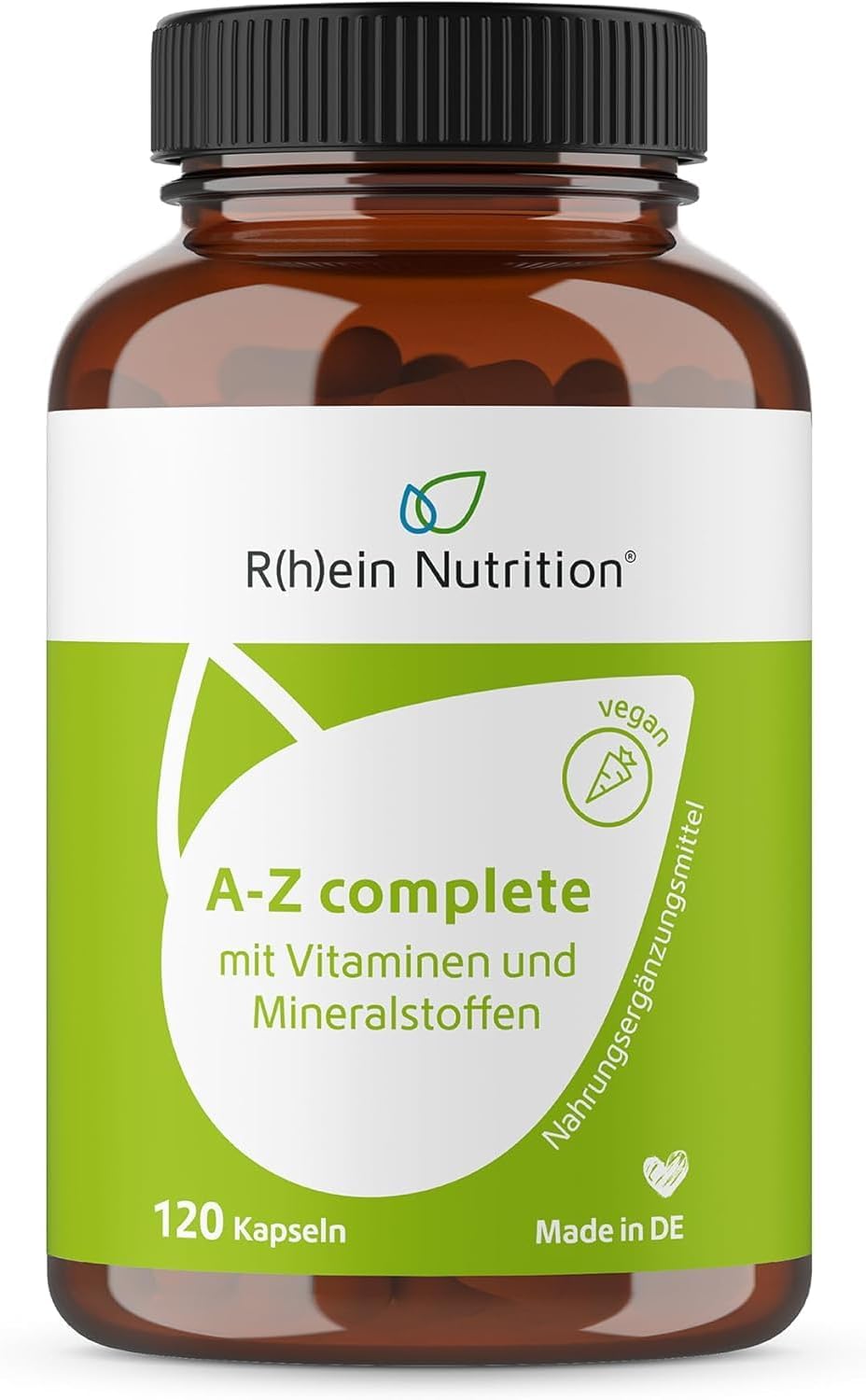 Rhein Nutrition Multivitamin Capsules Vitamins A-Z High Dose Mineral Complex with Minerals 120 Vegan Capsules for 2 Months Vitamin A-Z Vegan and No Additives Laboratory Tested in Germany