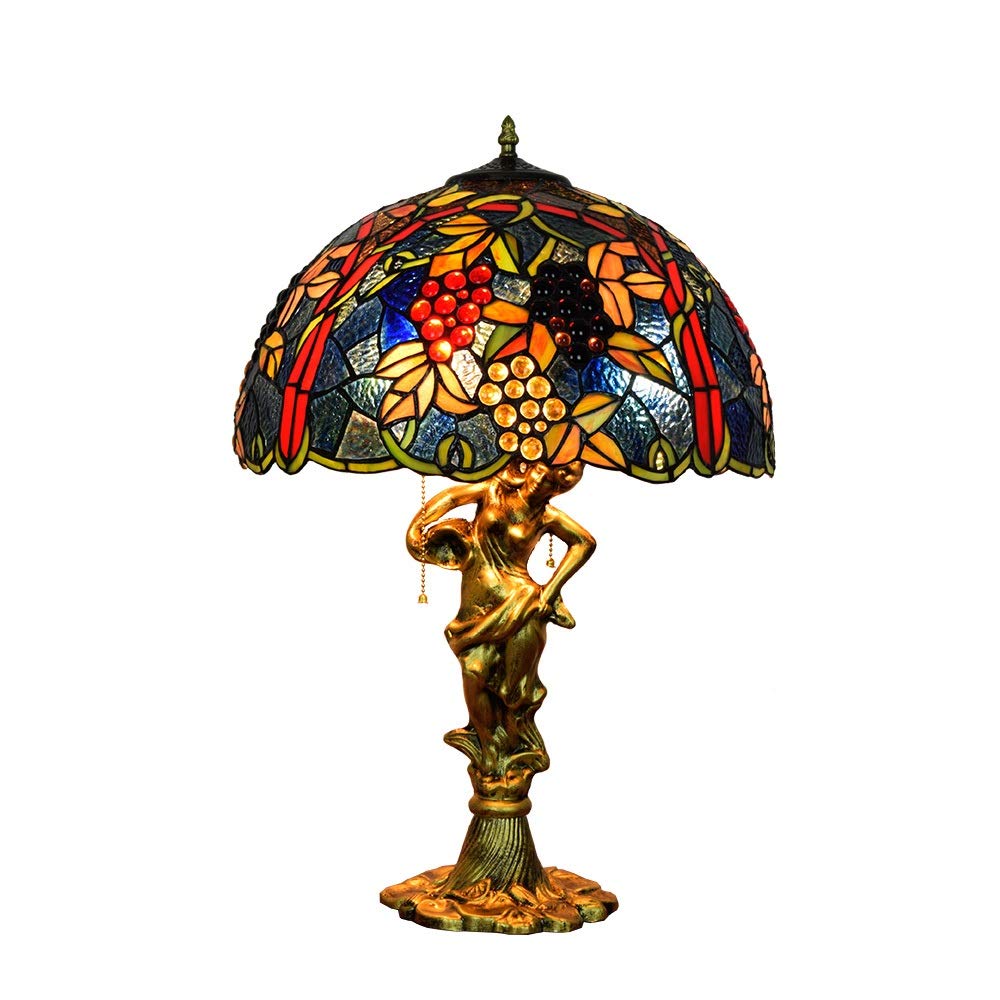 Aioneer 17 Inch Tiffany Stained Glass Table Lamp Colorful Interior Lamps And Lanterns Black Grape Glass Lampshade