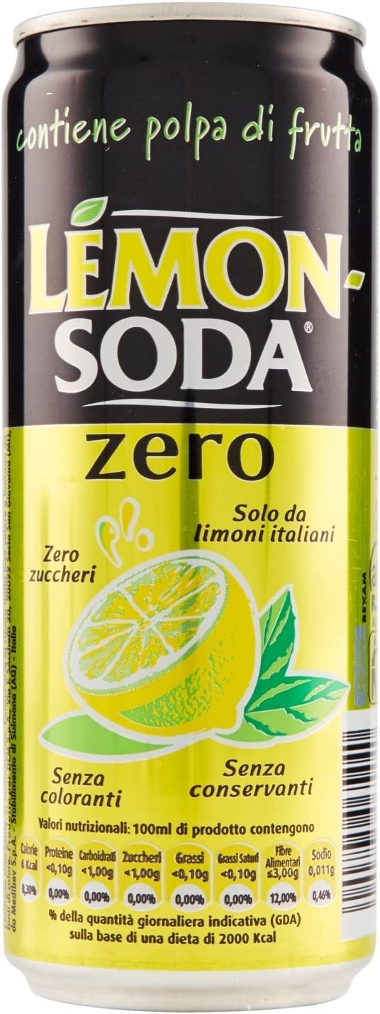 48x Lemonsoda zero Italian Lemonaide Lemon Soft Drink Beverage 330ml Campari Group Sugar Free! Health Food!