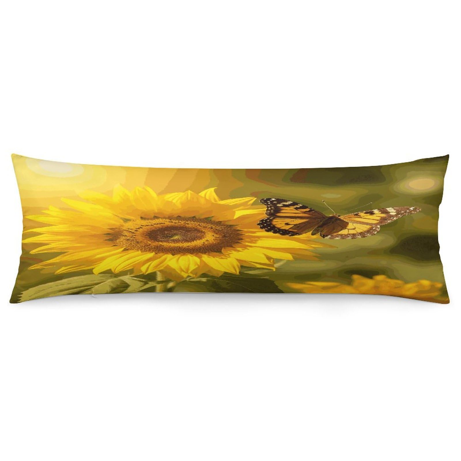 Sunflower Butterfly Sunny Throw Pillow Covers with Silent Zipper Polyester Pillow Protectors Removable Pillow Cases Soft Pillowcase Cozy Pillow Sham Cushion Cover for Sofa Car Bed 20"x54"