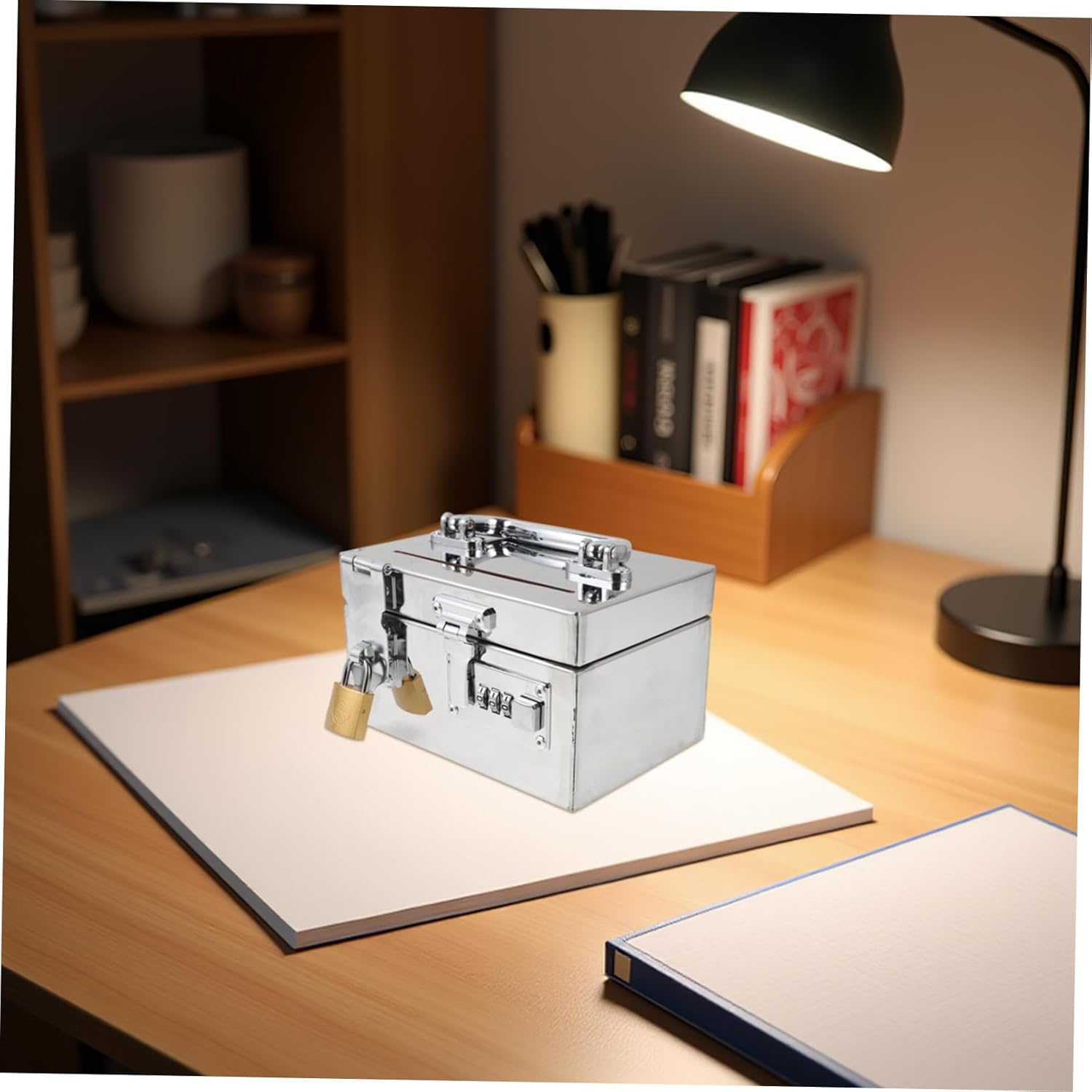 Stainless Steel Piggy Bank Password Lock Cash Box Money Tray Money Bank