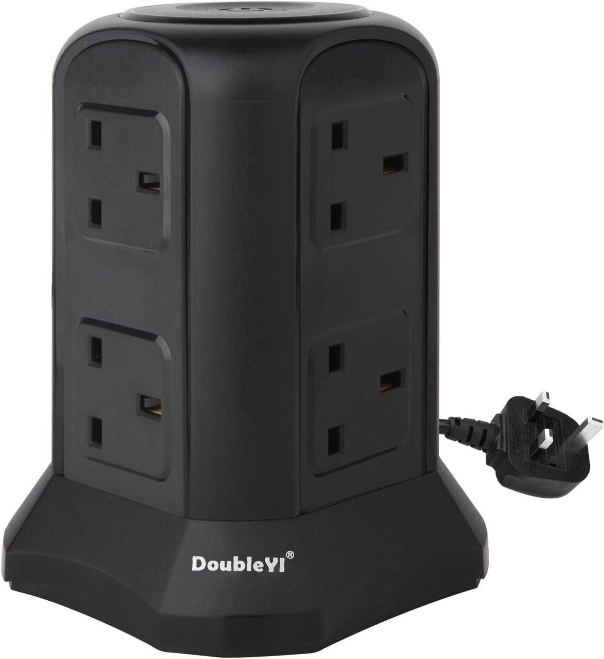 DoubleYI Extension Lead Socket 8 Way Outlet Surge Protector Tower Power Strip with 6.6 ft Power Cord (Black)