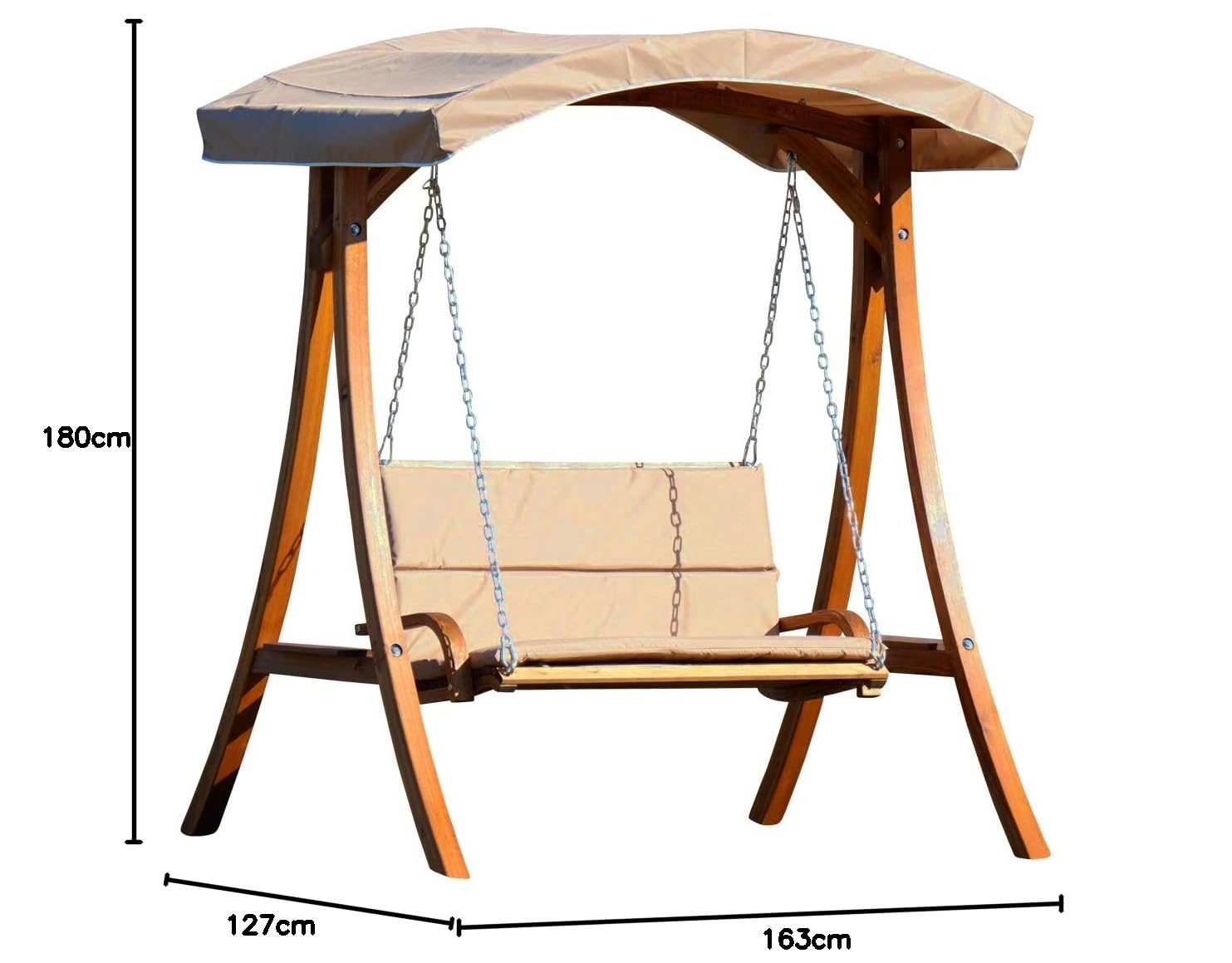 ALEOS. Design Hollywoodschaukel Gartenschaukel Schaukelbank Rio aus Holz Lärche mit Dach und Polsterauflage braun