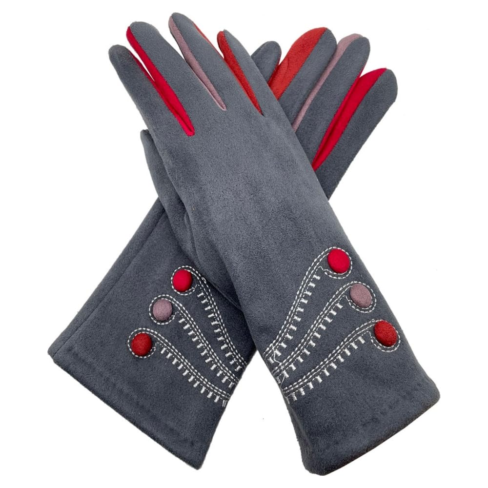 A2ZUKFASHION Womens Winter Gloves Cosy Fleece Lined Suede Buttons Touch Screen Warm Pattern