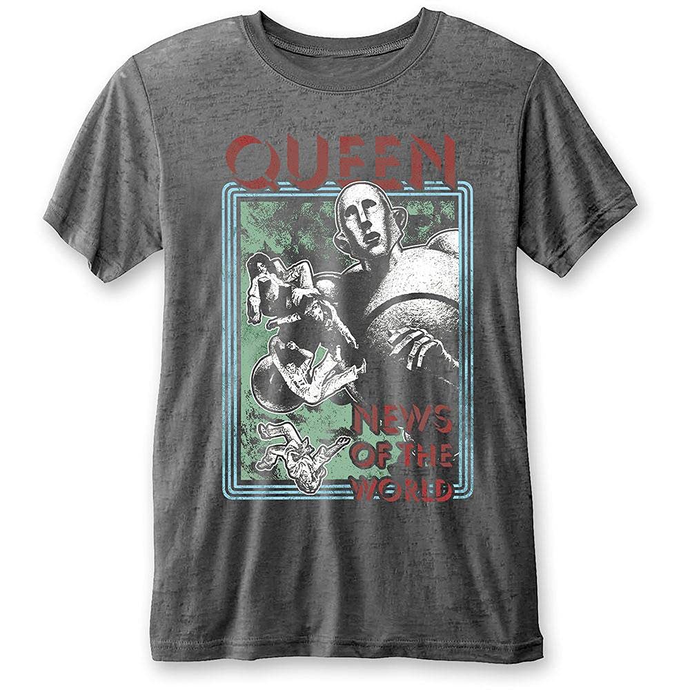 Queen News Of The World Burnout T Shirt Charcoal Grey L
