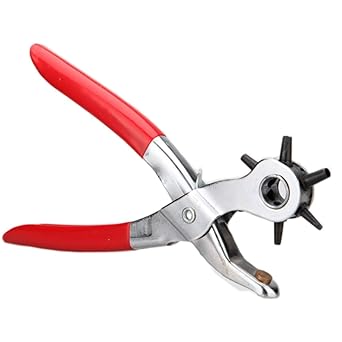 DRUNNA Leather Belt Hole Punch Plier with Multi Tool Manual Belts Puncher Maker Machine, 22 X 15 X 2.5 cm, Red & Silver