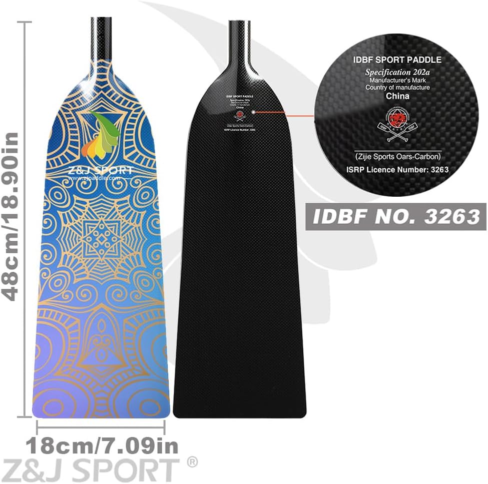 Z&J SPORT Dragon Boat Paddle Full Carbon Fiber with T Handle, IDBF Approved Paddle with Graphics for Dragon Boat