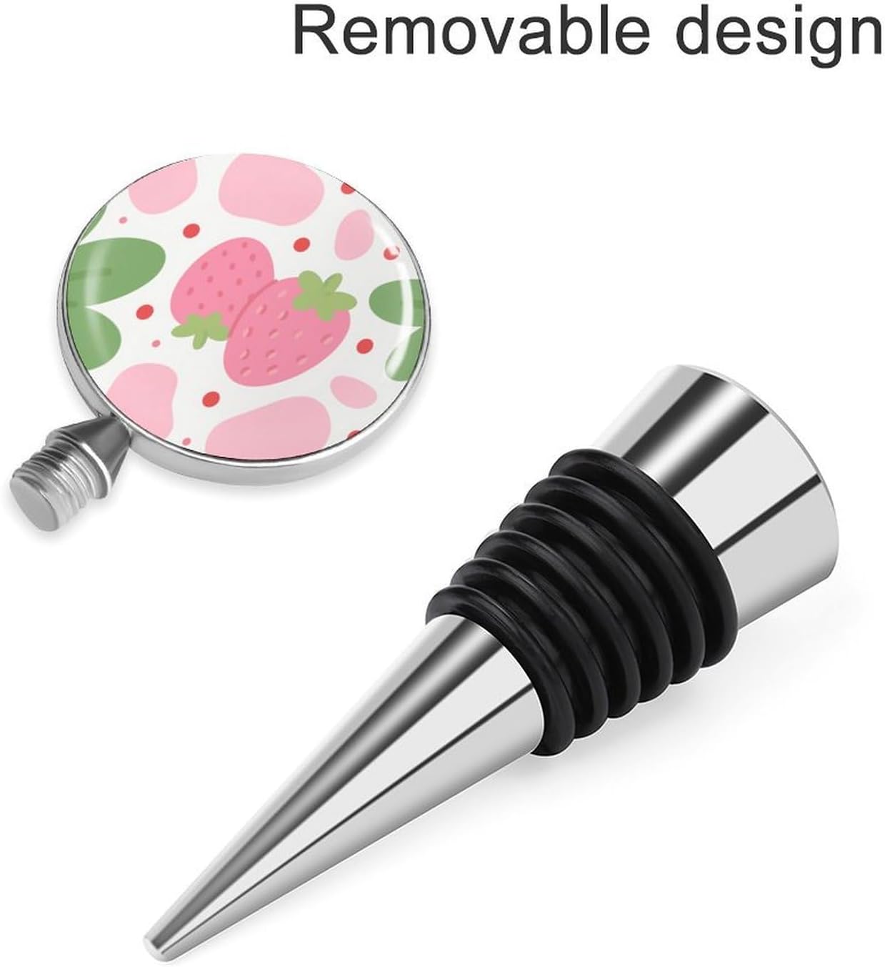 Pink Strawberry Wine Stoppers Personalized Leak Proof Vacuum Bottle Stoppers Metal Bottle Sealer Reusable Seal Stopper Wine Saver for Keep Fresh Wines Lovers