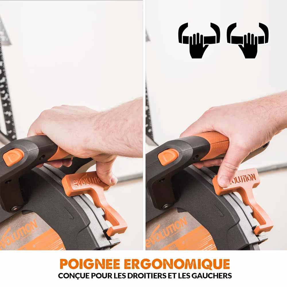 Evolution Power Tools R255SMS-DB-Li Scie à onglets coulissante sans balais à double biseau sans fil Li-Ion EXT lame multi-matériaux, coupe le bois le métal le plastique 255 mm - Batteries non incluses